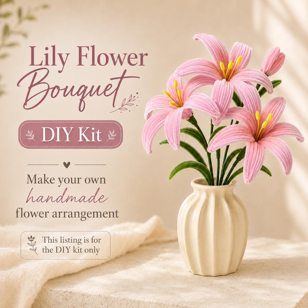 DIY Lily Flower Kit, Pipe Cleaner Flowers, Handmade Craft Kit, Floral DIY Gift, Twist Stem Flower Kit, Home Decor Gift
