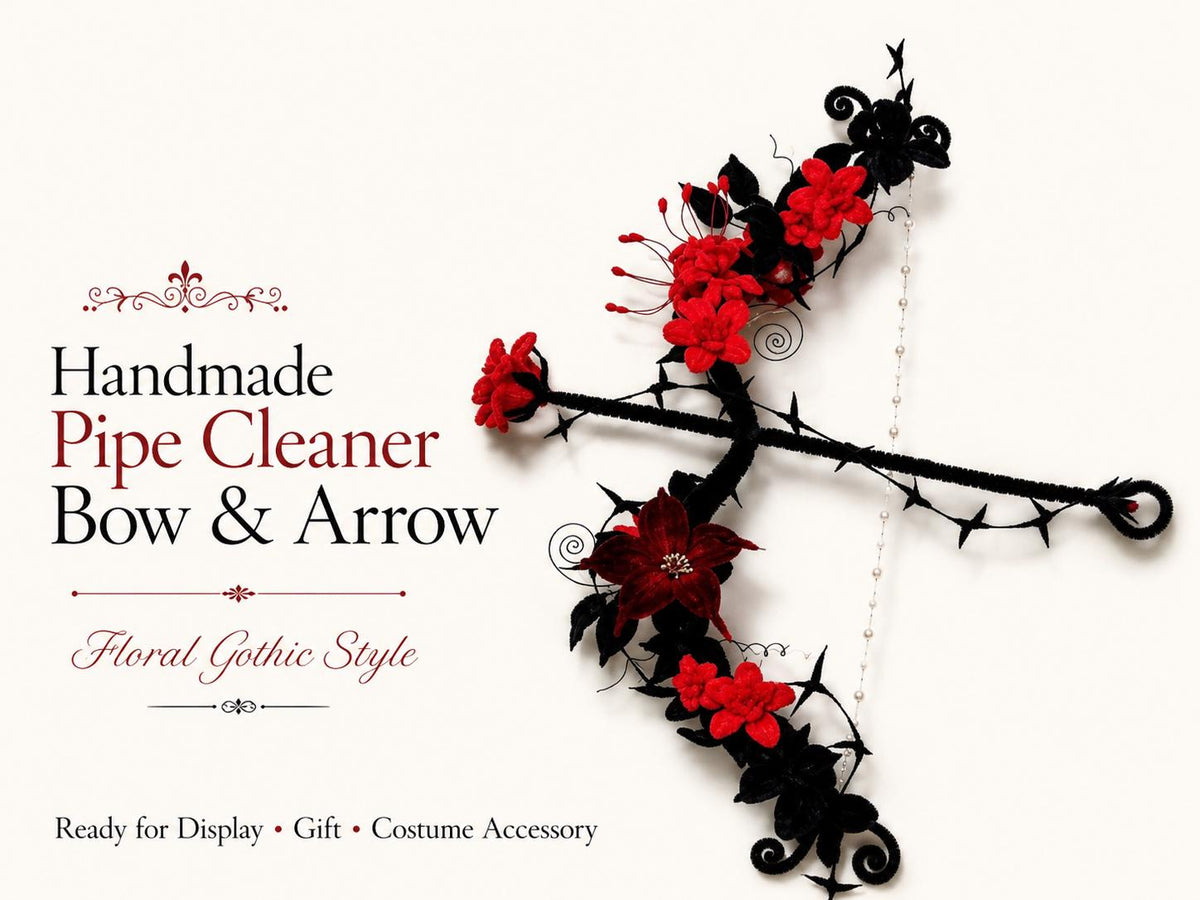 Floral Bow and Arrow, Pipe Cleaner craft, Fairy Garden Style, Fantasy Prop, Room Decor Gift, Unique Handmade Art