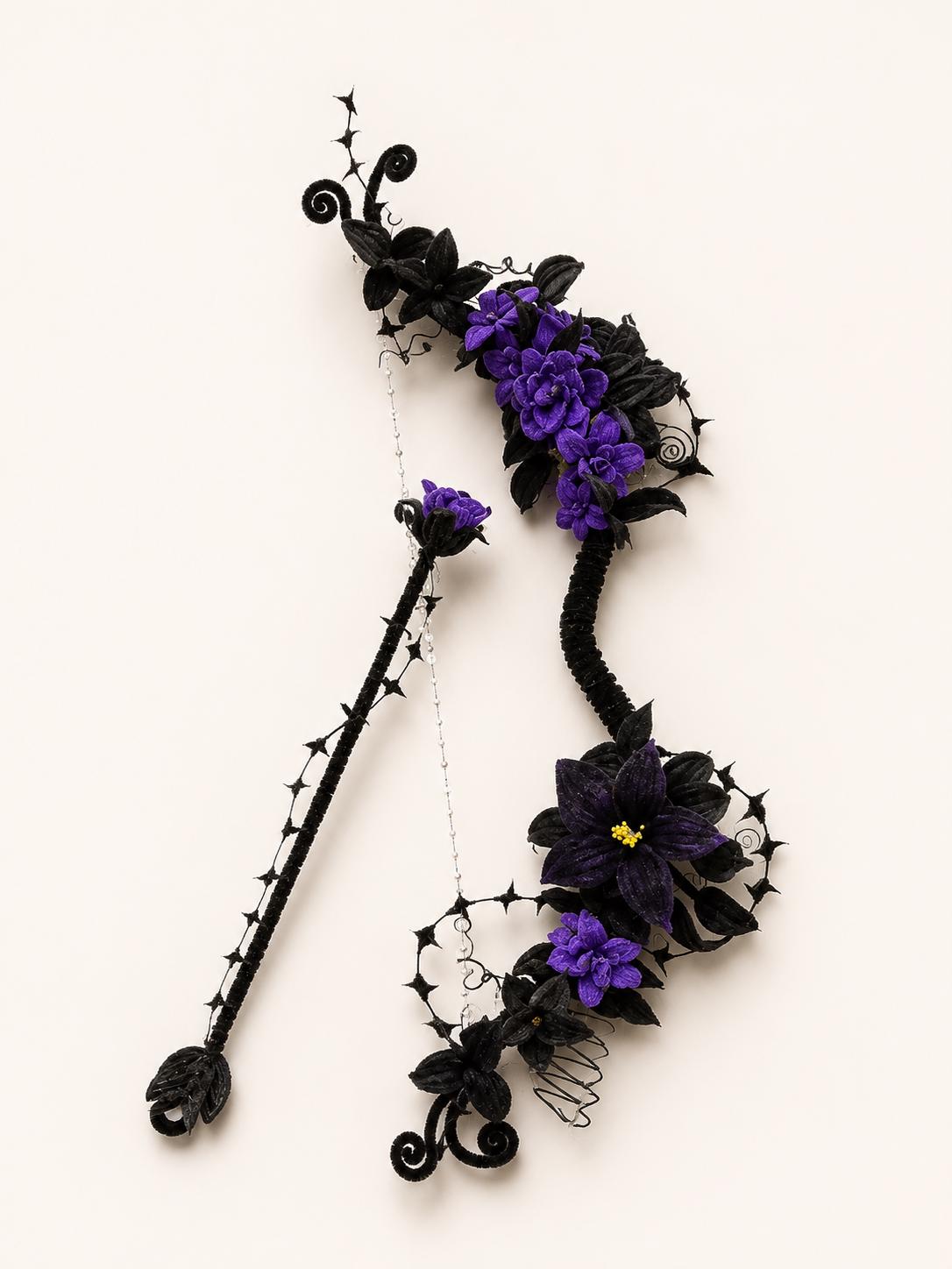 Floral Bow and Arrow, Pipe Cleaner craft, Fairy Garden Style, Fantasy Prop, Room Decor Gift, Unique Handmade Art