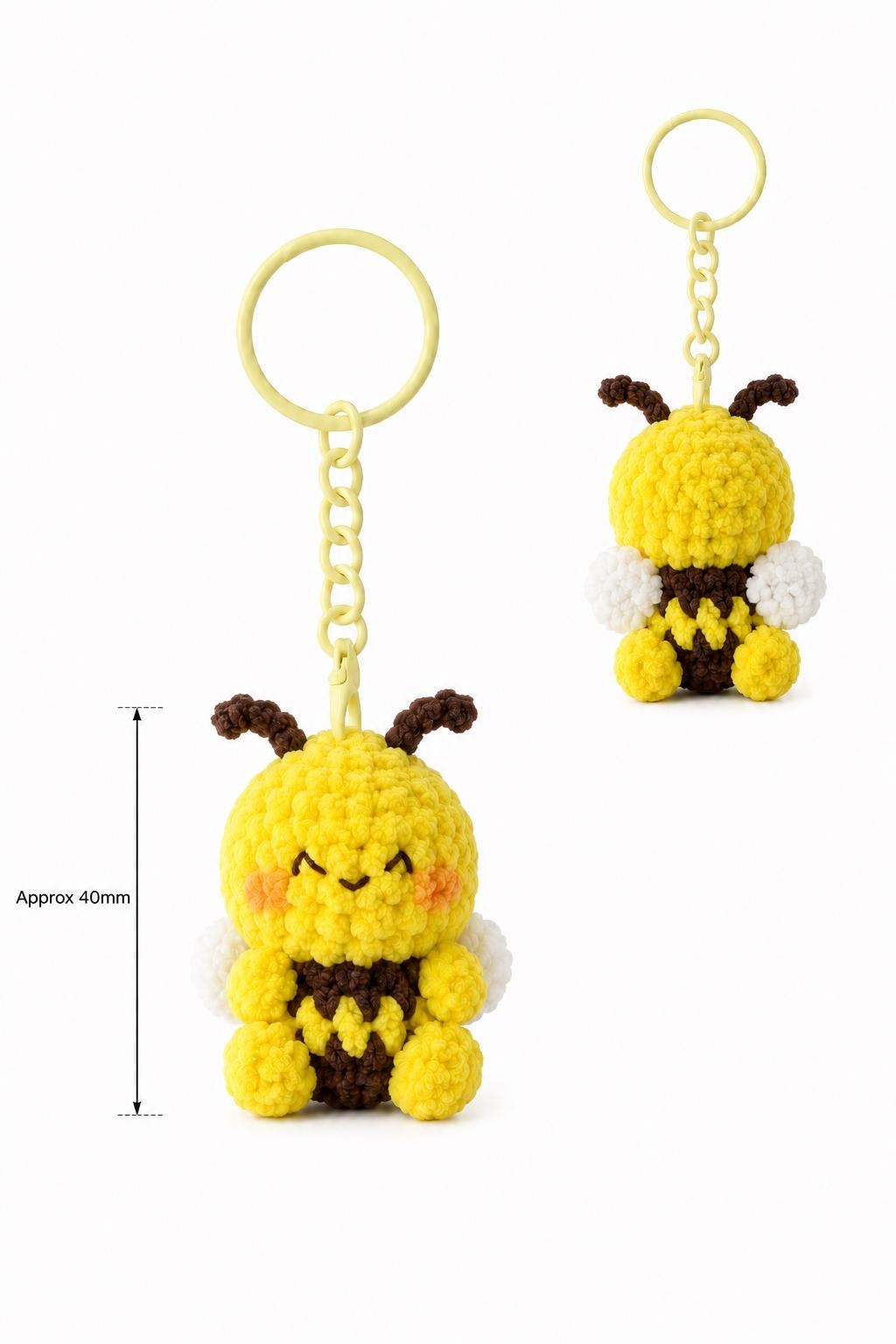 Crochet Little Bee Keychain, Handmade Gummy Plush Character Charm, Cute Bag Accessory, Kawaii Gift