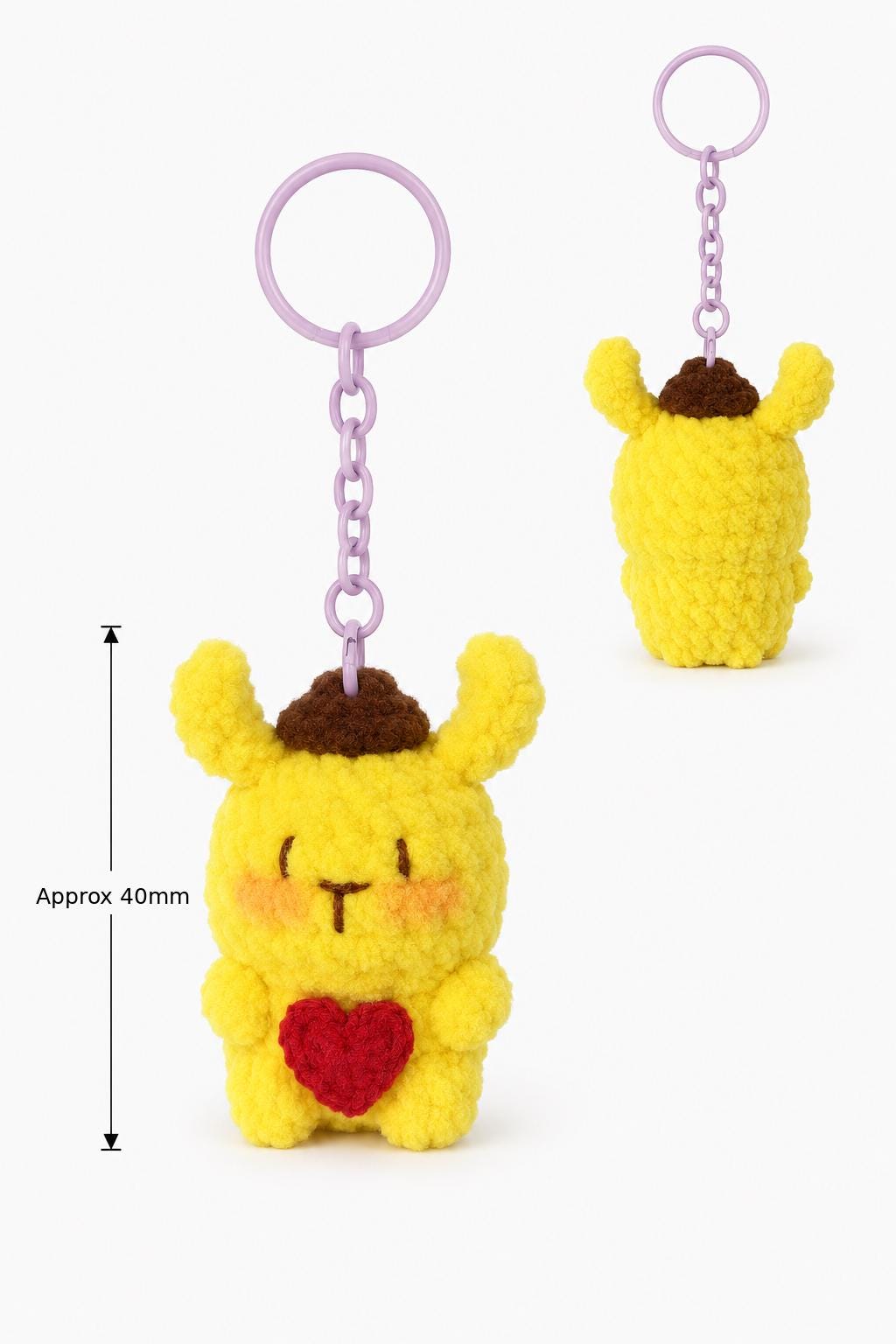 Cute Gummy Style Pum Pum Purin Keychain, Crochet Plush Animal Charm, Handmade Bag Accessory, Kawaii Dog Keyring Gift