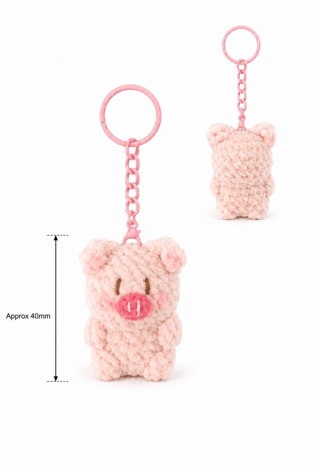 Cute Gummy Style Pig Keychain, Crochet Plush Animal Charm, Handmade Bag Accessory, Kawaii Pig Keyring Gift