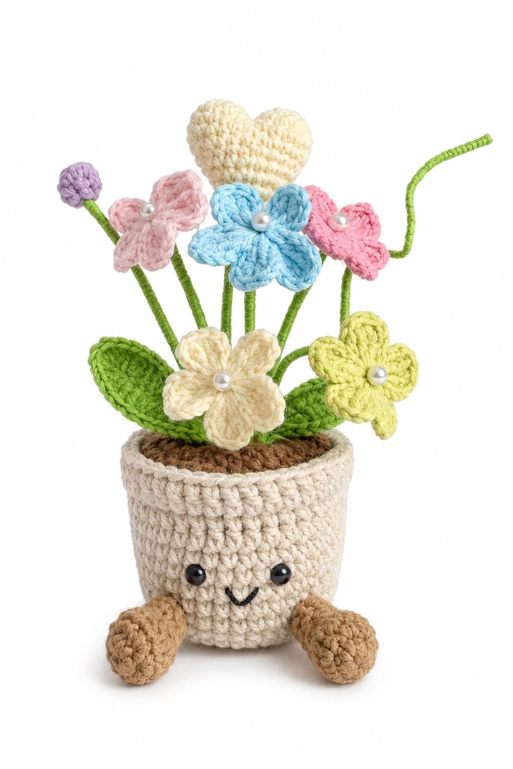 Crochet Small Forget Me Not Pot, Handmade Yarn Flower Plant, Cute Floral Gift, Botanical Home Decoration, Cottagecore Decor