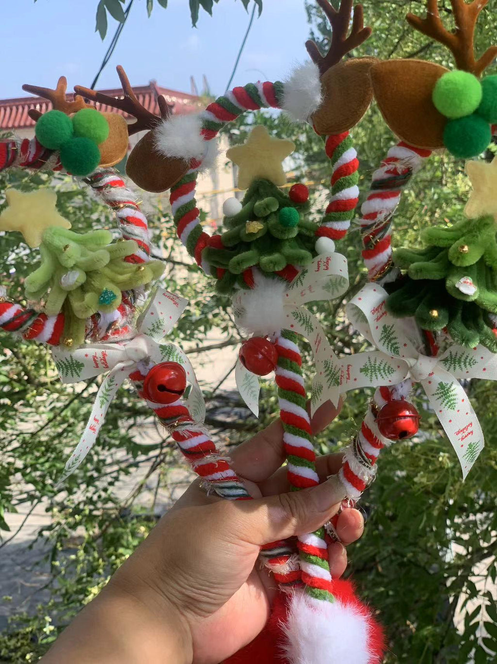Santa Christmas Headband, Handmade Candy Cane Holiday Accessory, Festive Party Wear