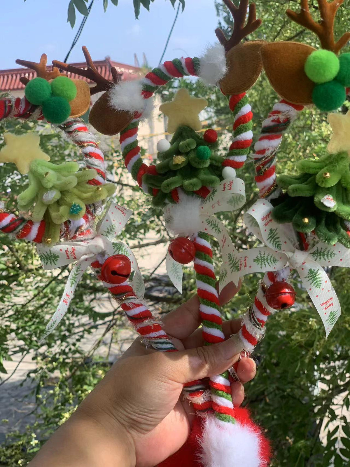 Santa Christmas Headband, Handmade Candy Cane Holiday Accessory, Festive Party Wear