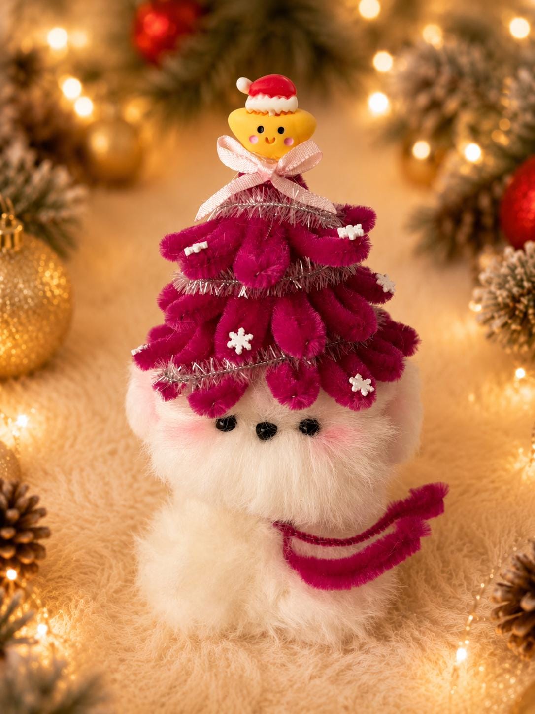 Pipe Cleaner Puppy Figure, Handmade Christmas Dog Decor, Festive Tabletop Ornament, Holiday Home Display