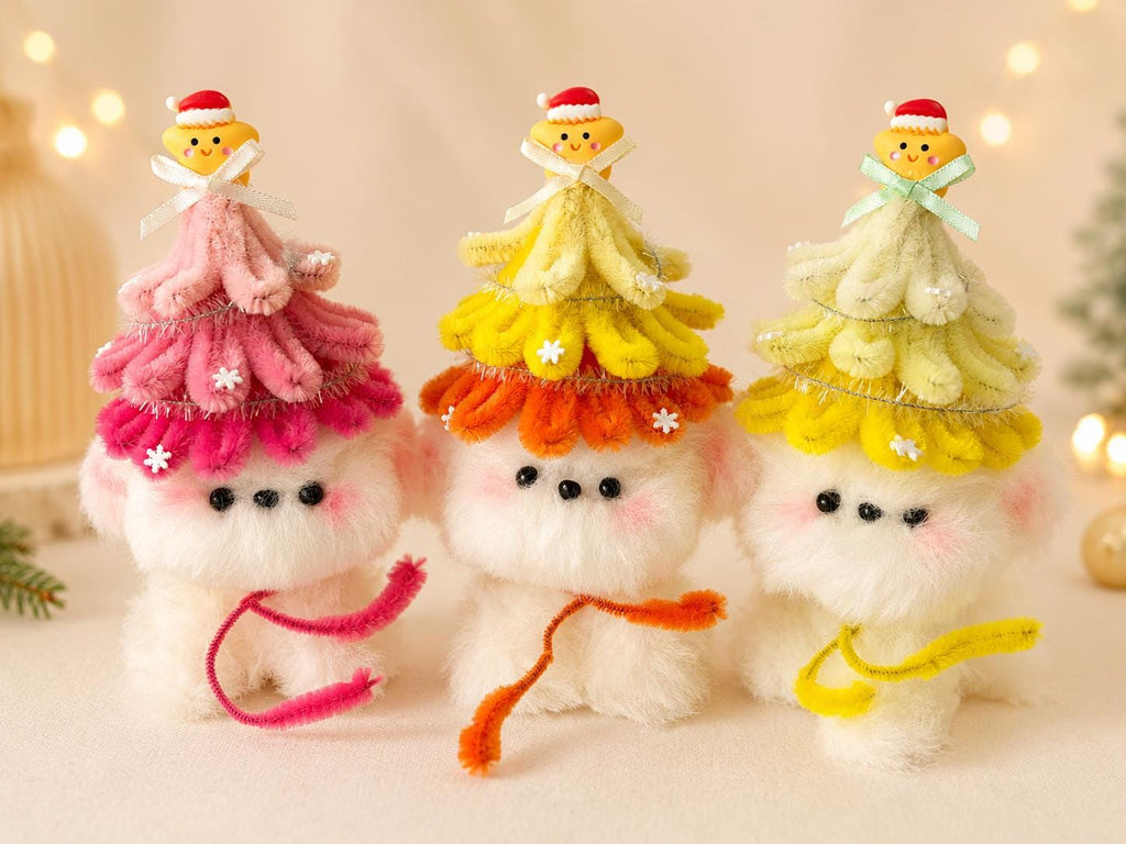 Pipe Cleaner Puppy Figure, Handmade Christmas Dog Decor, Festive Tabletop Ornament, Holiday Home Display