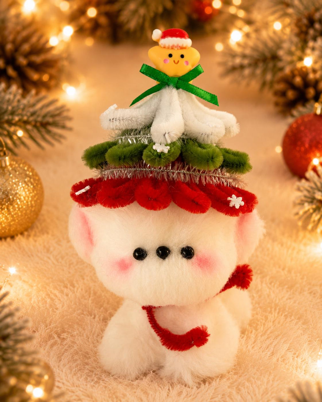 Pipe Cleaner Puppy Figure, Handmade Christmas Dog Decor, Festive Tabletop Ornament, Holiday Home Display