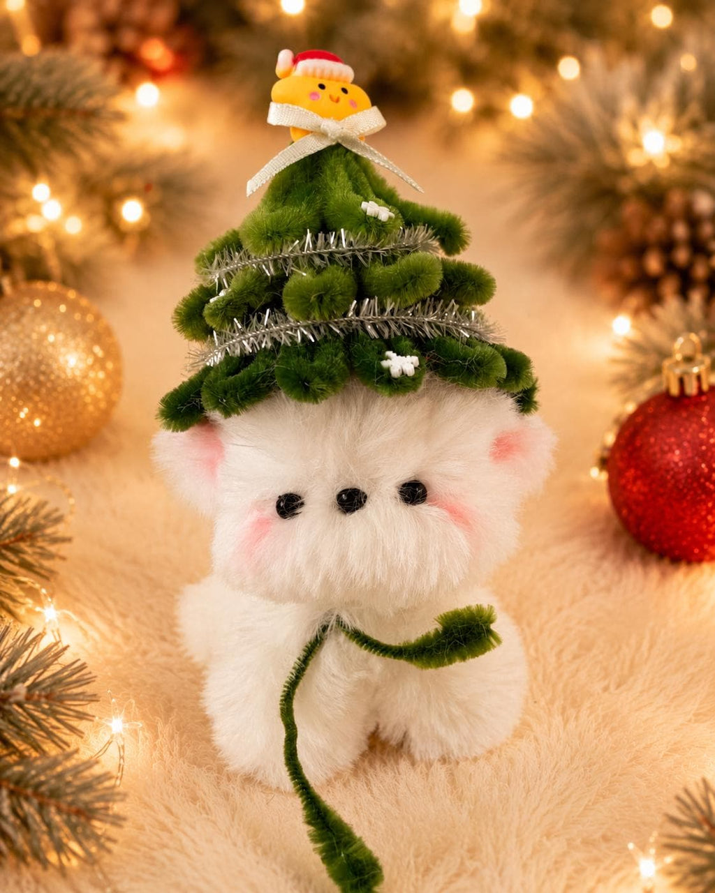Pipe Cleaner Puppy Figure, Handmade Christmas Dog Decor, Festive Tabletop Ornament, Holiday Home Display