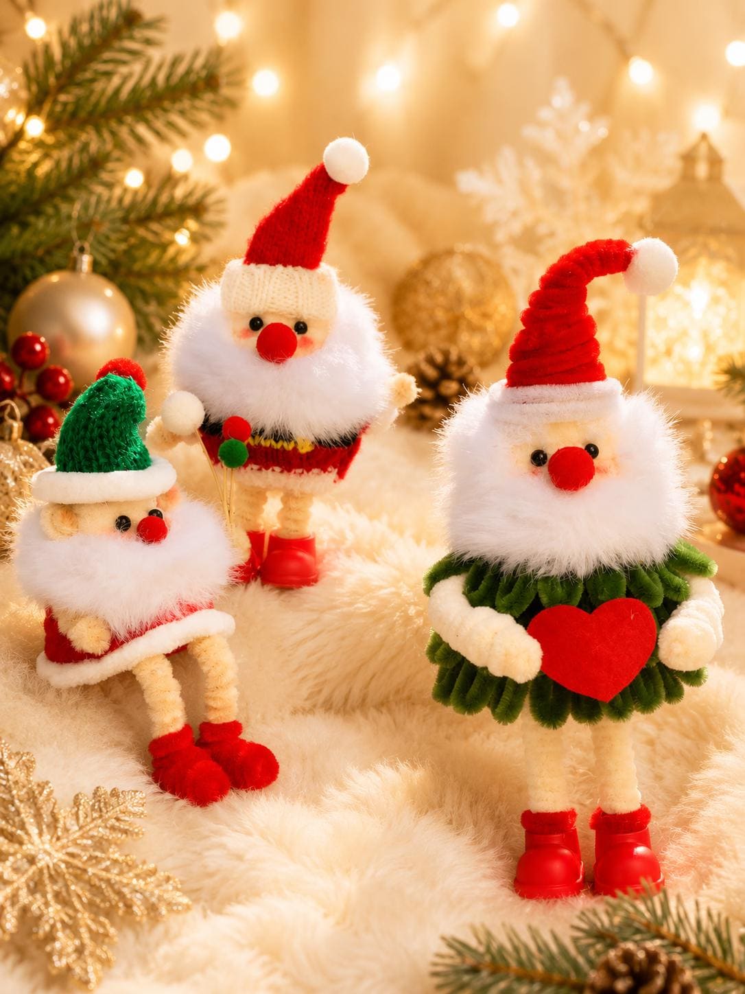 Handmade Pipe Cleaner Santa Figure, Mini Holiday Decor, Christmas Tabletop Decoration