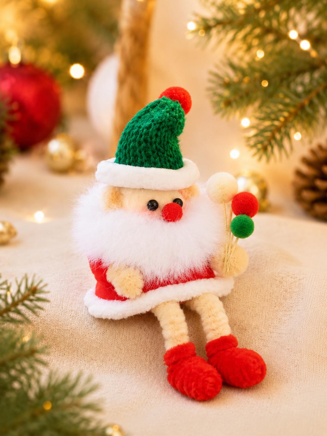 Handmade Pipe Cleaner Santa Figure, Mini Holiday Decor, Christmas Tabletop Decoration