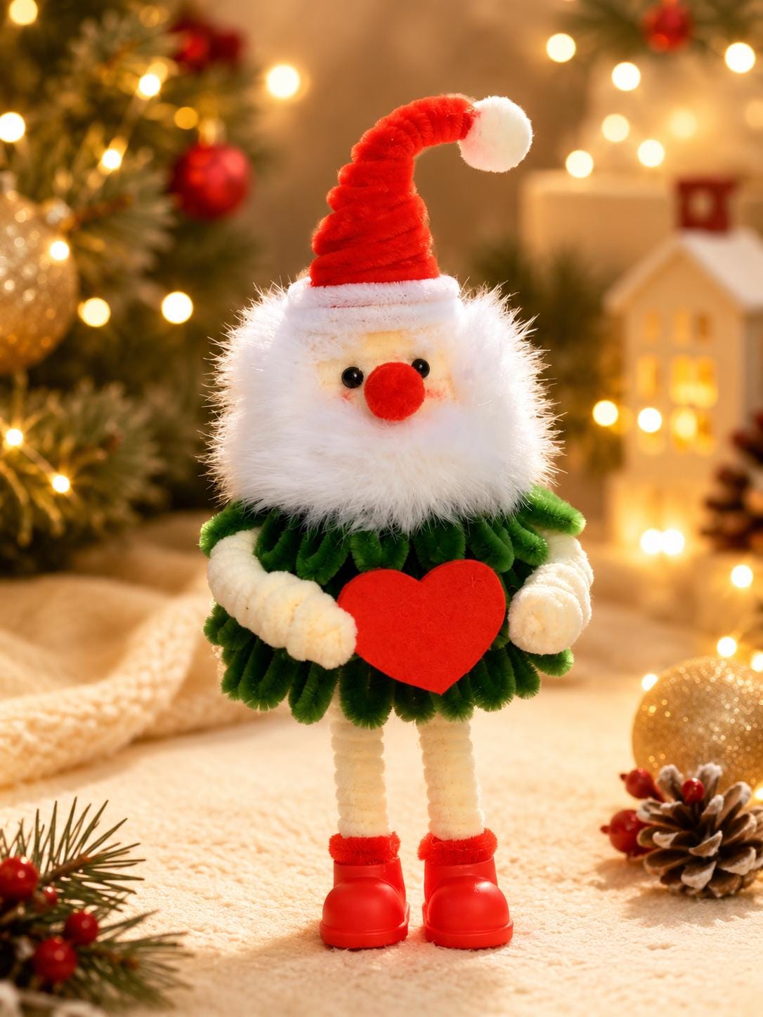 Handmade Pipe Cleaner Santa Figure, Mini Holiday Decor, Christmas Tabletop Decoration