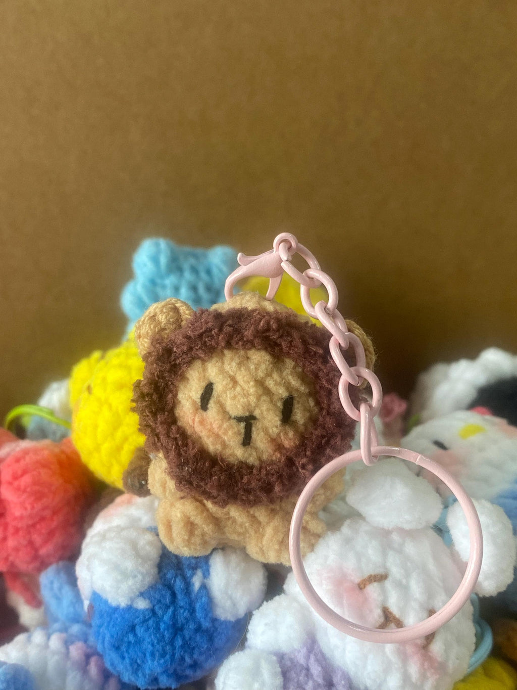 Cute Gummy Style Lion Keychain, Crochet Plush Animal Charm, Handmade Bag Accessory, Kawaii Lion Keyring Gift