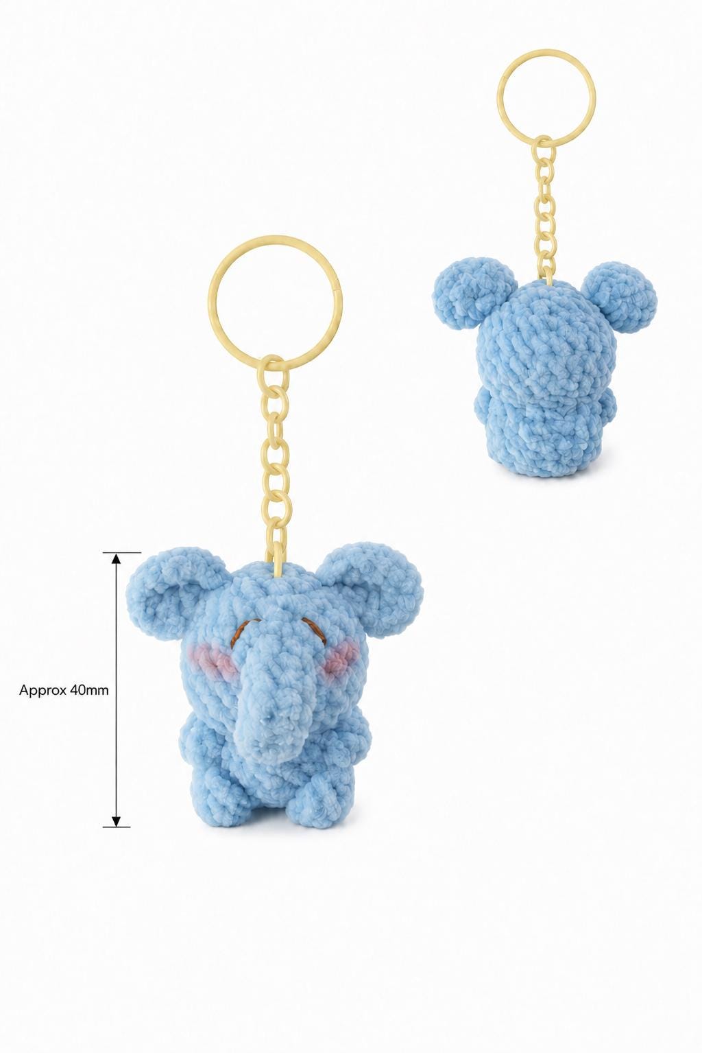 Cute Gummy Style Elephant Keychain, Crochet Plush Animal Charm, Handmade Bag Accessory, Kawaii Elephant Keyring Gift