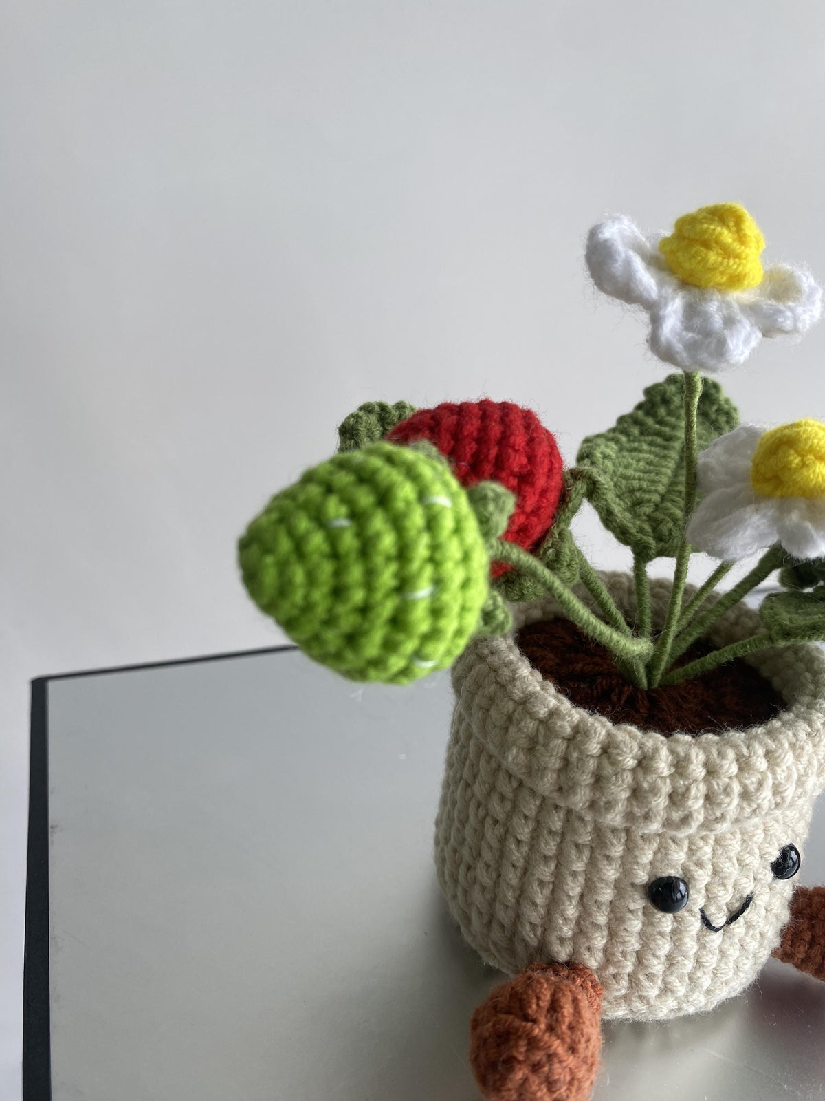 Crochet Small Strawberry Pot, Handmade Yarn Plant, Cute Crochet Plant Decor, Botanical Gift, Home Decoration