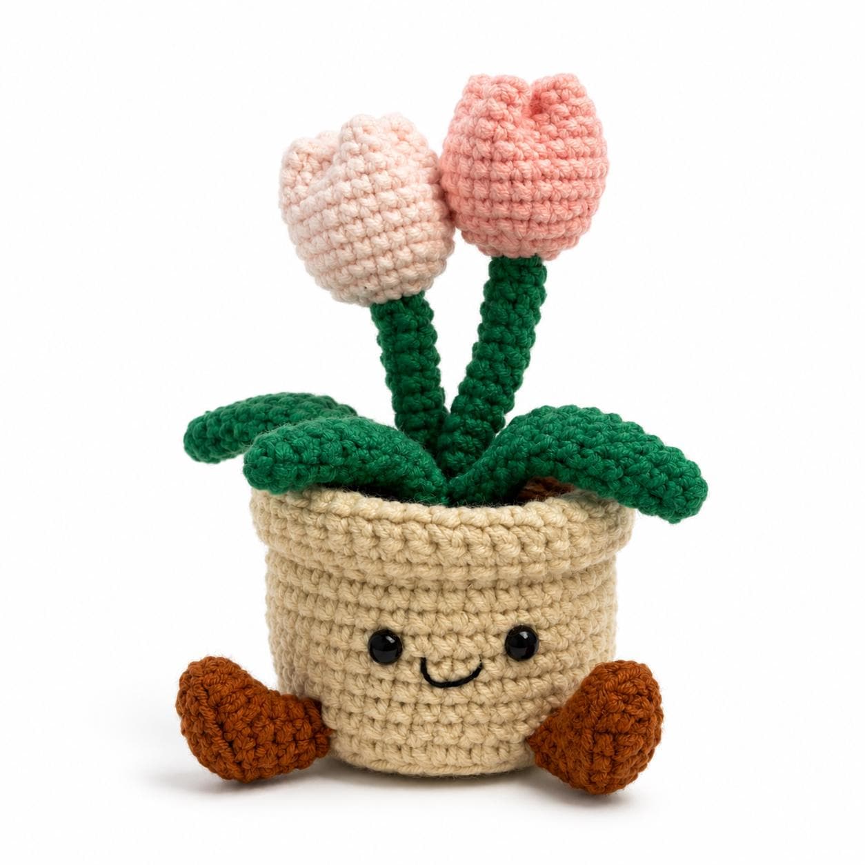 Crochet Tulip Flower Smile Pot, Handmade Yarn Plant Decor, Cute Tulip Gift, Botanical Home Decoration, Cottagecore Decor