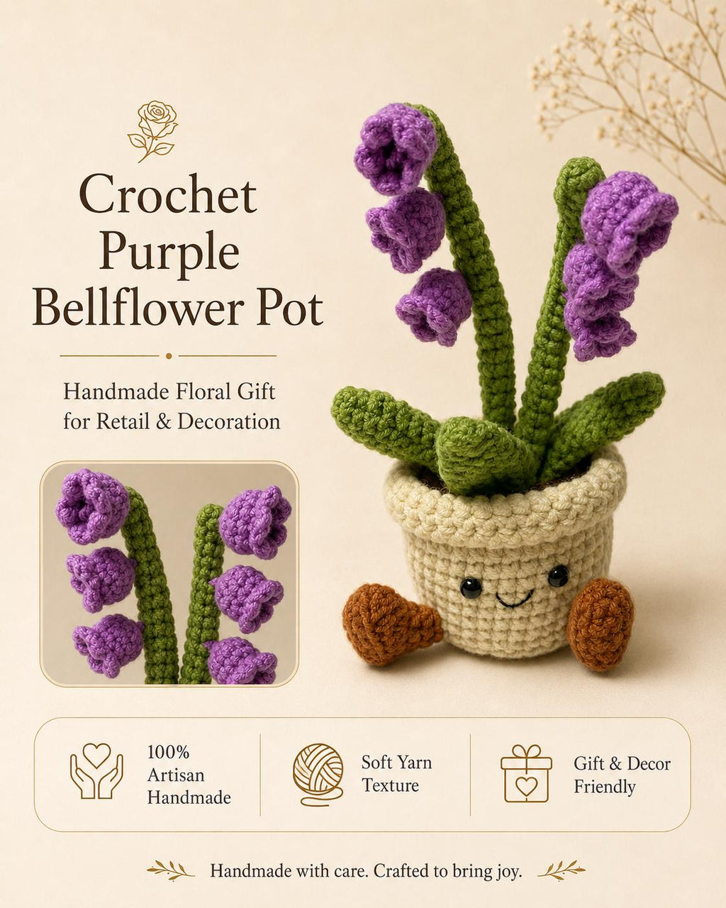 Crochet Small Lily of the Valley Pot, Handmade Yarn Plant, Cute Crochet Plant Decor, Botanical Gift, Home Decoration