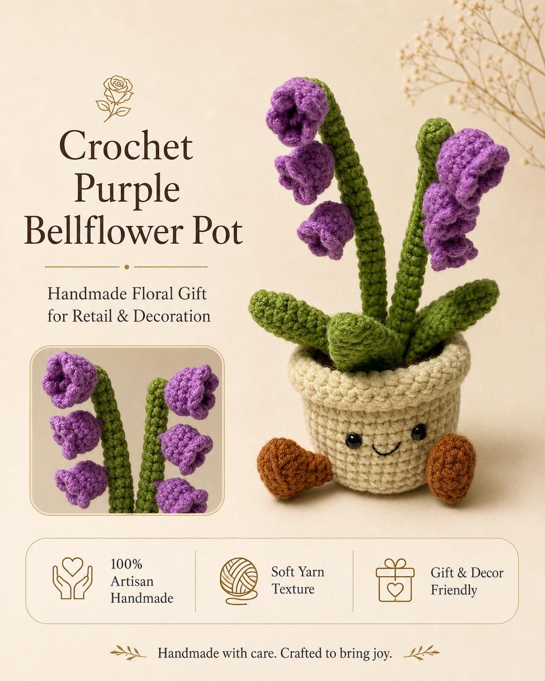 Crochet Small Lily of the Valley Pot, Handmade Yarn Plant, Cute Crochet Plant Decor, Botanical Gift, Home Decoration