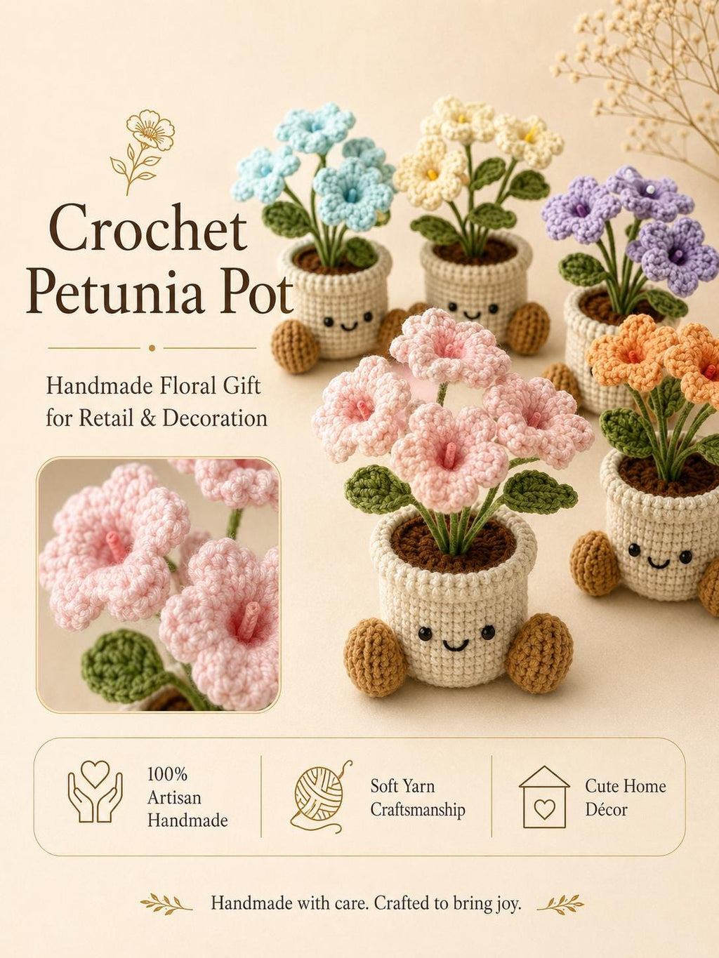 Crochet Small Oxalis Smile Pot, Handmade Yarn Flower Plant, Cute Crochet Plant Decor, Botanical Gift, Home Decoration