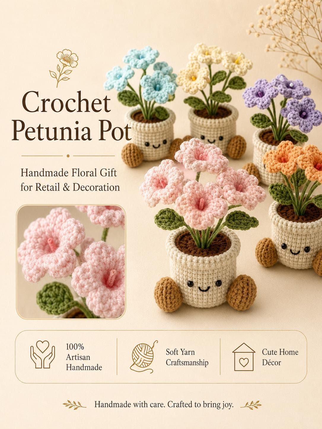 Crochet Small Oxalis Smile Pot, Handmade Yarn Flower Plant, Cute Crochet Plant Decor, Botanical Gift, Home Decoration