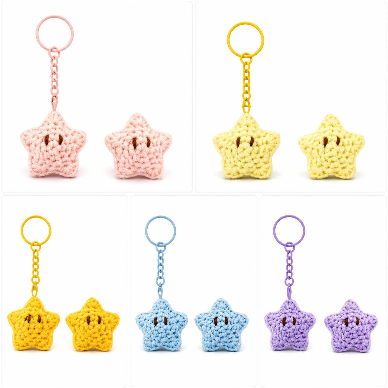 Cute Gummy Style Star Crochet Keychain, Crochet Plush Character Charm, Handmade Bag Accessory, Kawaii Gift Keyring
