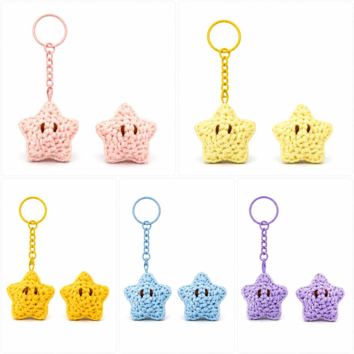 Cute Gummy Style Star Crochet Keychain, Crochet Plush Character Charm, Handmade Bag Accessory, Kawaii Gift Keyring