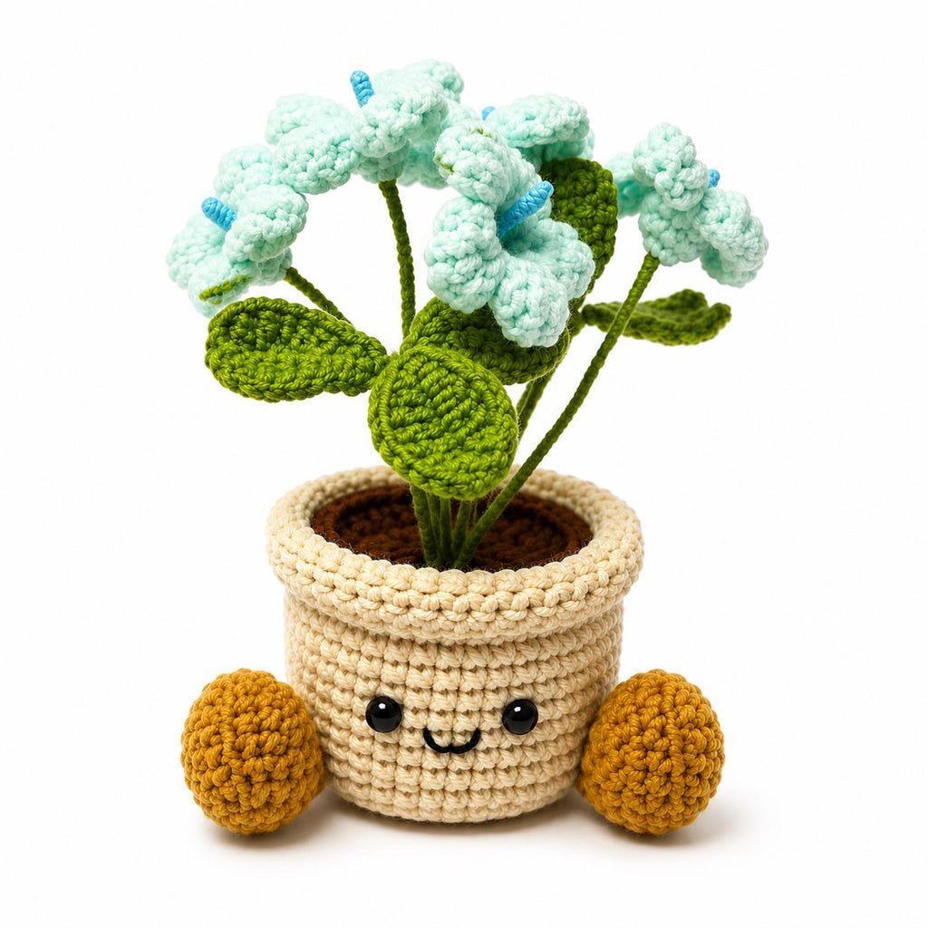 Crochet Small Oxalis Smile Pot, Handmade Yarn Flower Plant, Cute Crochet Plant Decor, Botanical Gift, Home Decoration