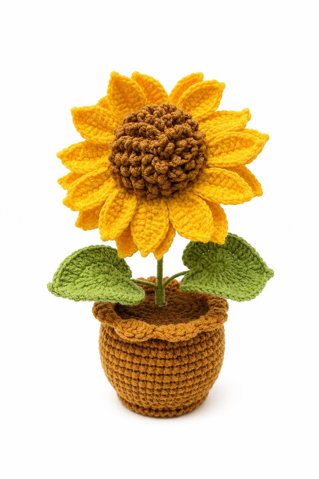 Crochet Single Sunflower Pot, Handmade Yarn Flower Decor, Sunflower Gift, Handmade Home Decor, Botanical Decoration