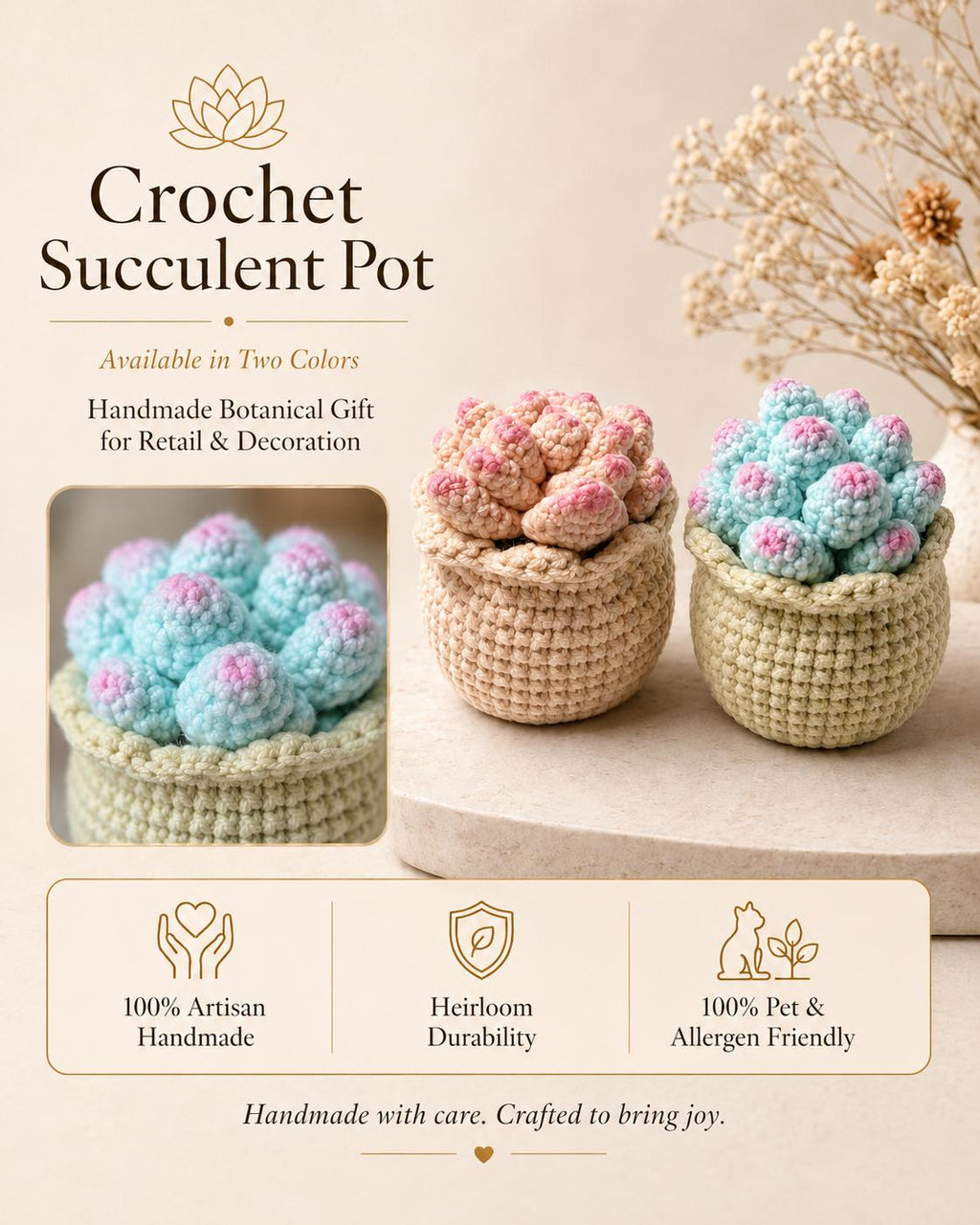 Crochet Small Succulent Pot, Handmade Yarn Plant Decor, Cute Succulent Gift, Botanical Home Decoration, Cottagecore Decor
