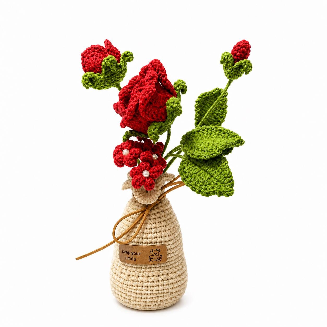 Crochet Rose Pot, Handmade Yarn Flower Arrangement, Elegant Floral Gift, Handmade Home Decor, Botanical Decoration