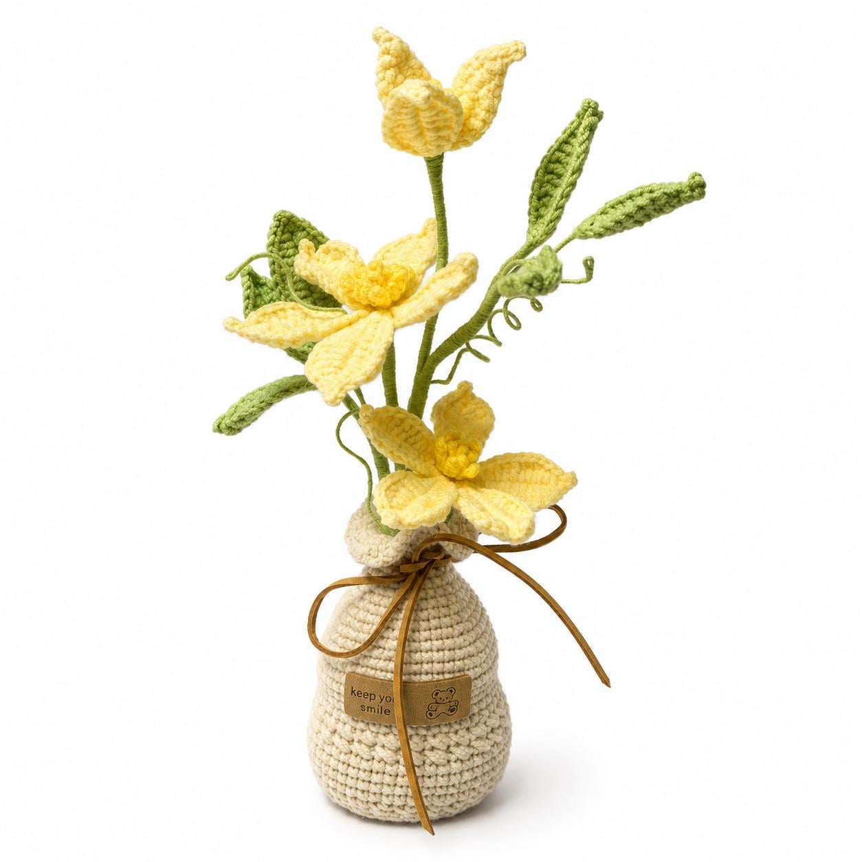 Crochet Clematis Pot, Handmade Yarn Flower Arrangement, Elegant Floral Gift, Handmade Home Decor, Botanical Decoration