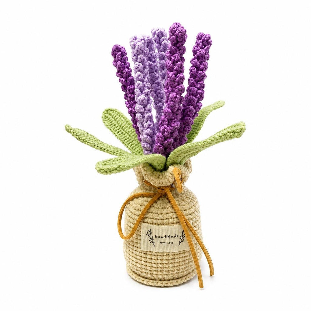 Crochet Lavender Pot, Handmade Yarn Flower Arrangement, Elegant Floral Gift, Handmade Home Decor, Botanical Decoration