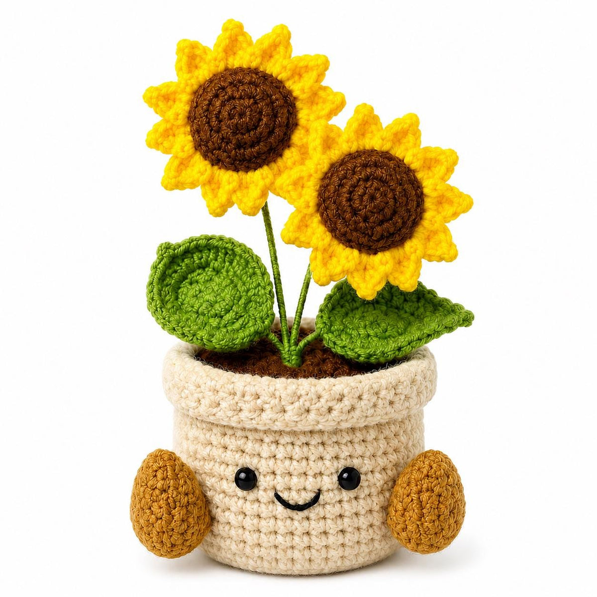 Crochet Small Sunflower Smile Pot, Handmade Yarn Flower Plant, Cute Crochet Plant Decor, Botanical Gift, Home Decoration