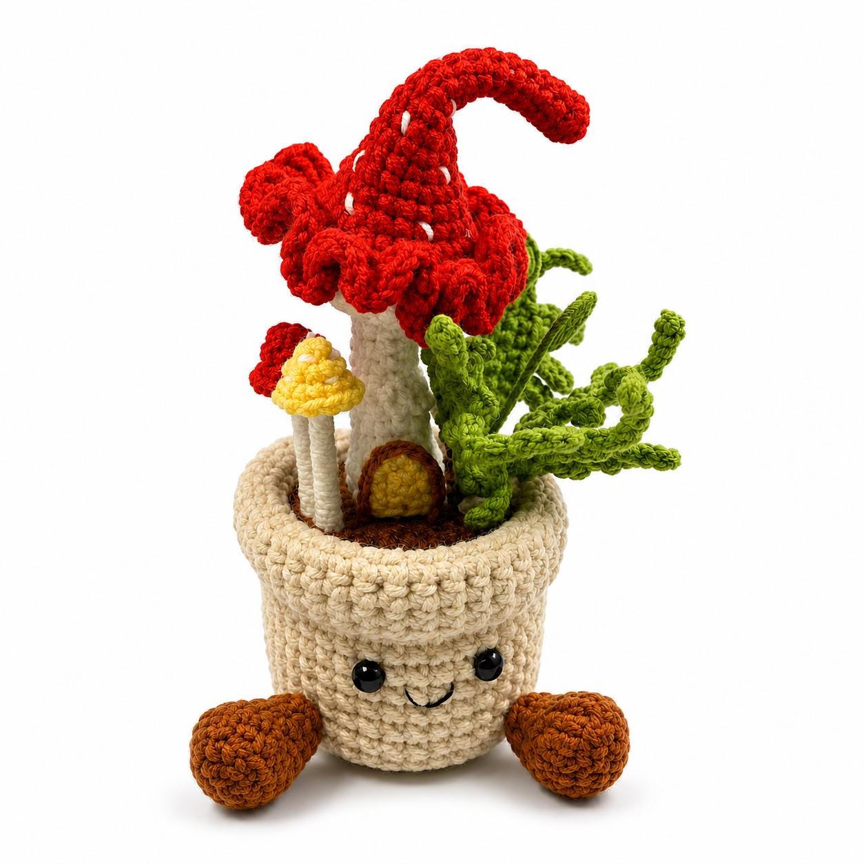 Crochet Small Mushroom Garden Pot, Handmade Yarn Plant Decor, Cute Whimsical Mushroom Gift, Botanical Home Decoration, Cottagecore Decor