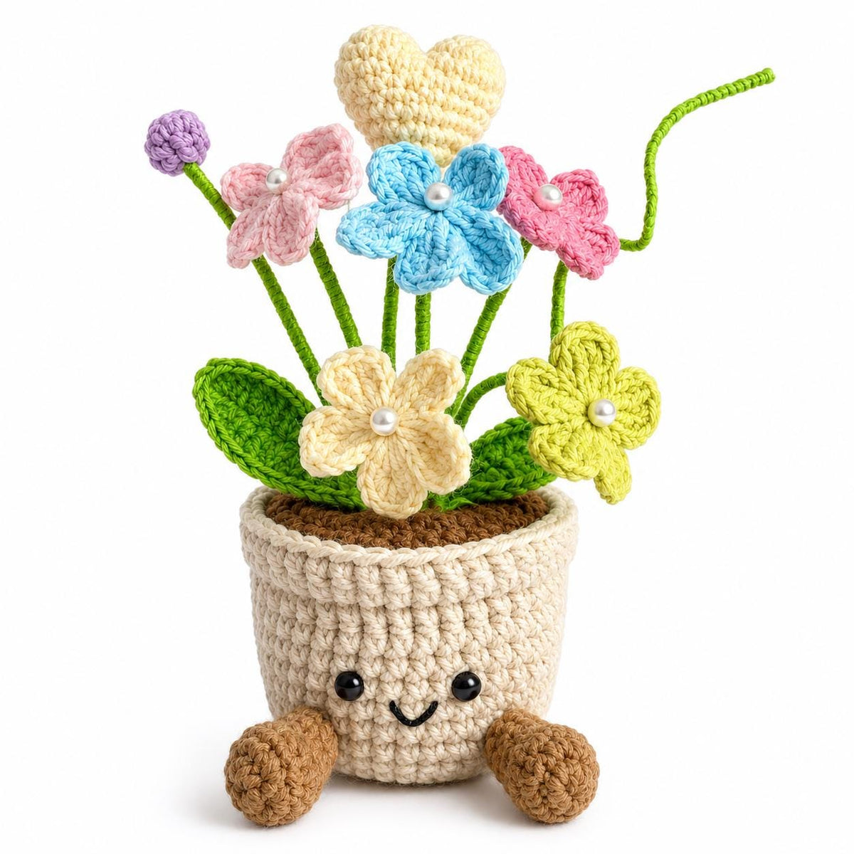 Crochet Small Forget Me Not Pot, Handmade Yarn Flower Plant, Cute Floral Gift, Botanical Home Decoration, Cottagecore Decor