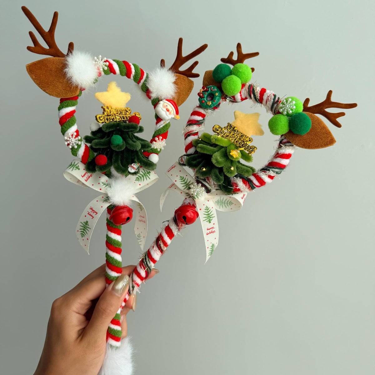 Santa Christmas Headband, Handmade Candy Cane Holiday Accessory, Festive Party Wear