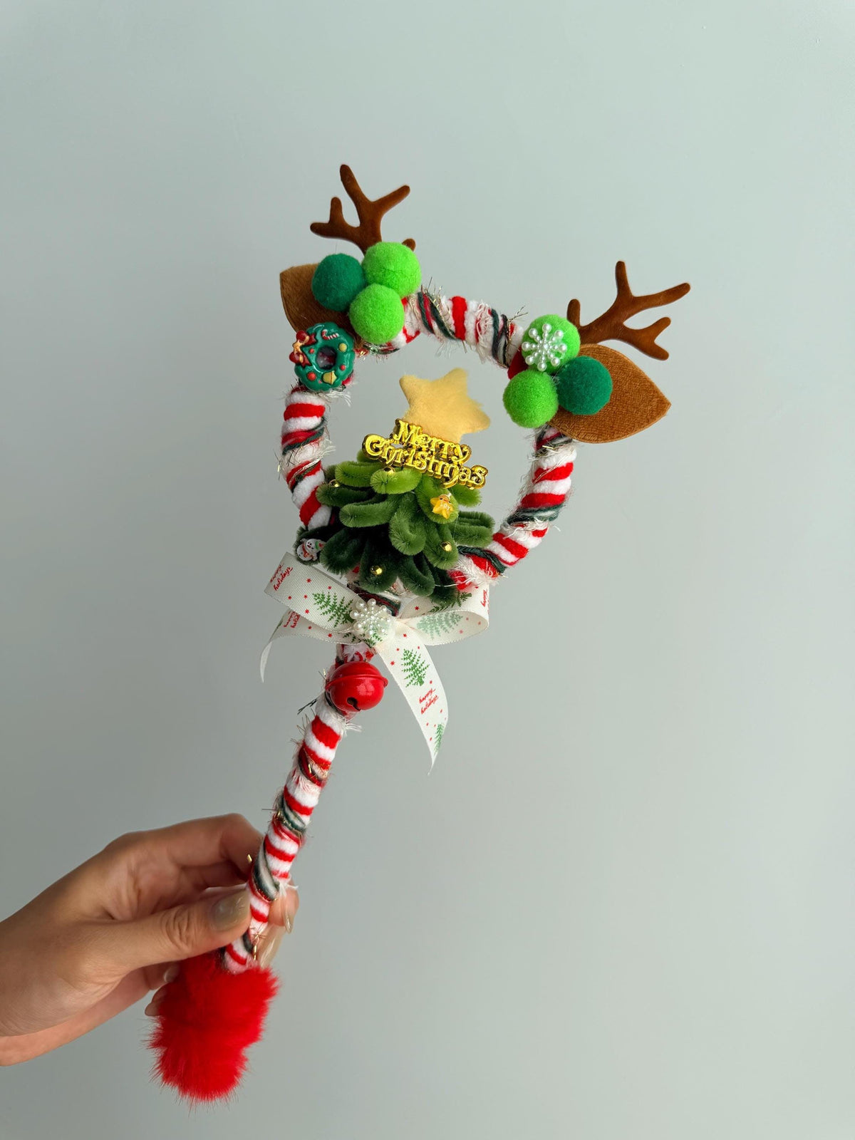 Santa Christmas Headband, Handmade Candy Cane Holiday Accessory, Festive Party Wear