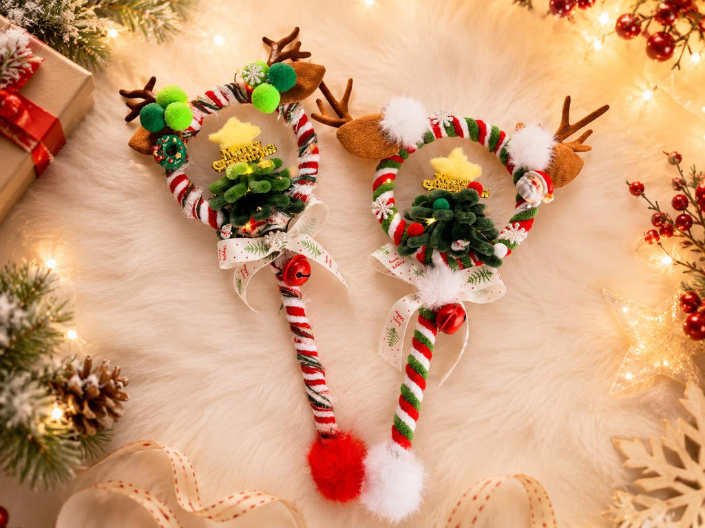 Santa Christmas Headband, Handmade Candy Cane Holiday Accessory, Festive Party Wear