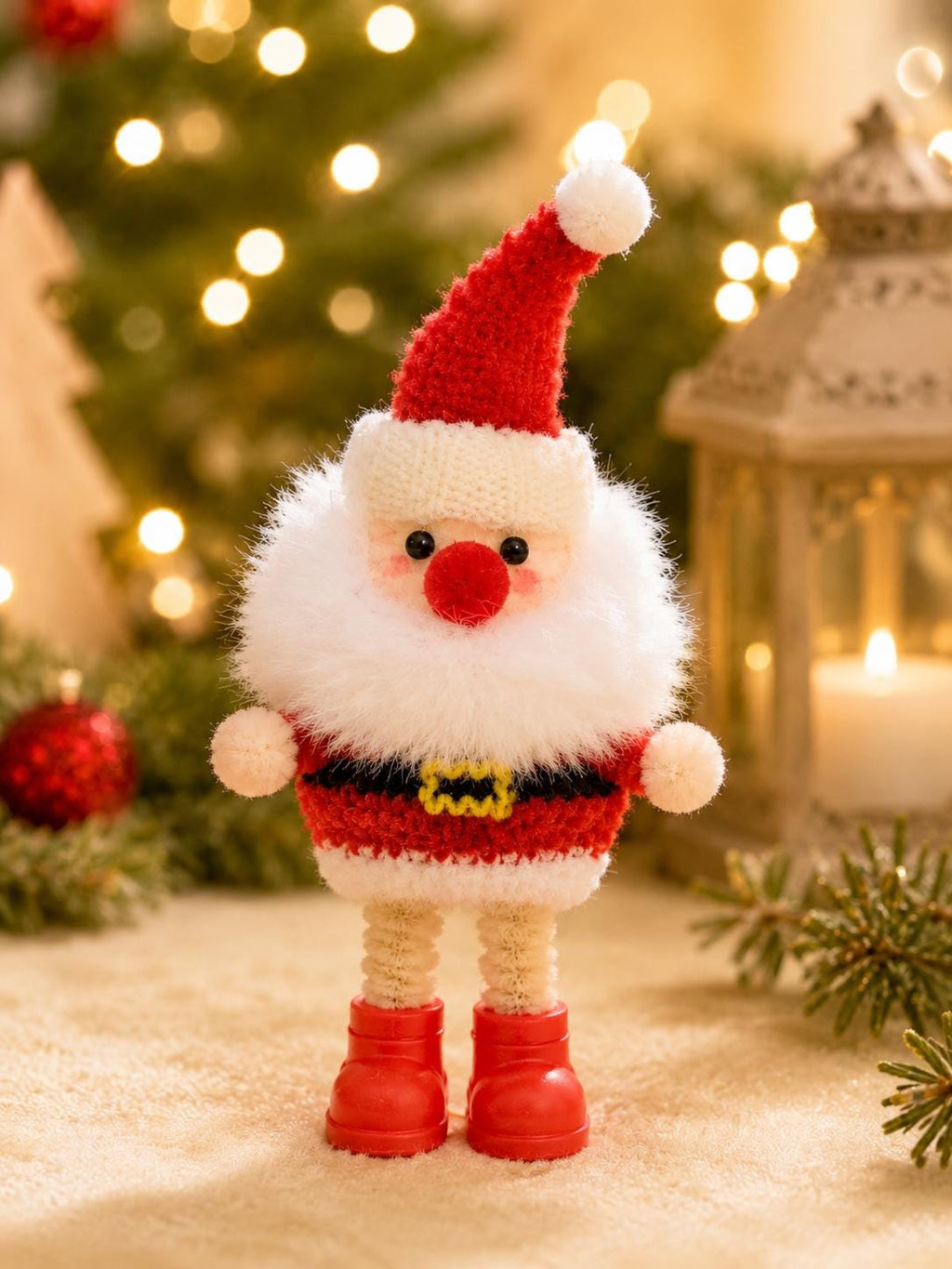 Handmade Pipe Cleaner Santa Figure, Mini Holiday Decor, Christmas Tabletop Decoration