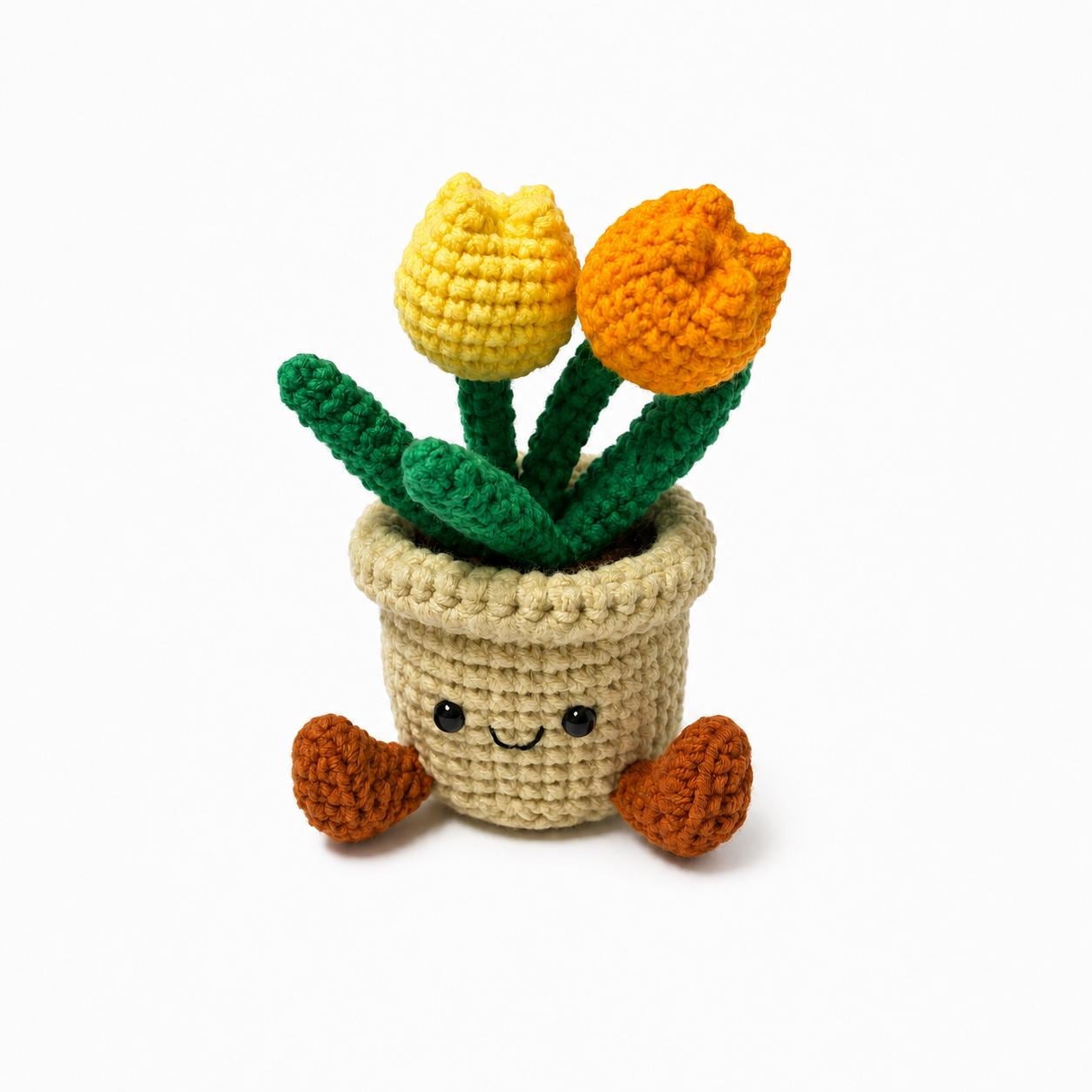 Crochet Small Tulip Flower Pot, Handmade Yarn Plant Decor, Cute Tulip Gift, Botanical Home Decoration, Cottagecore Decor