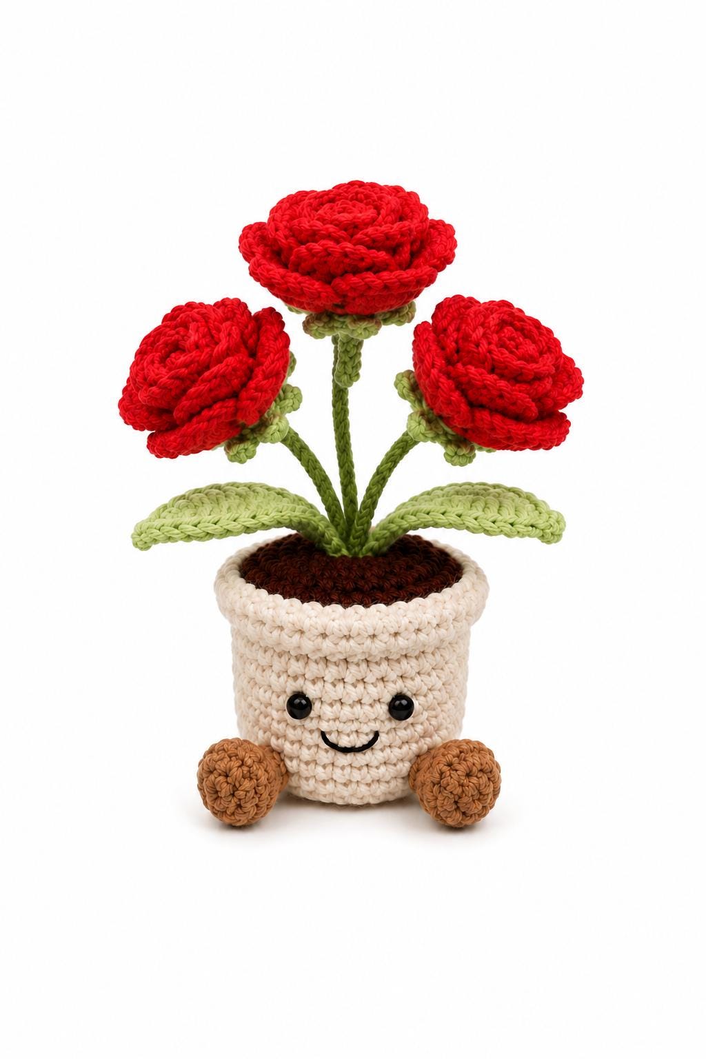 Crochet Small Rose Flower Smile Pot, Handmade Yarn Plant Decor, Cute Rose Gift, Botanical Home Decoration, Cottagecore Decor