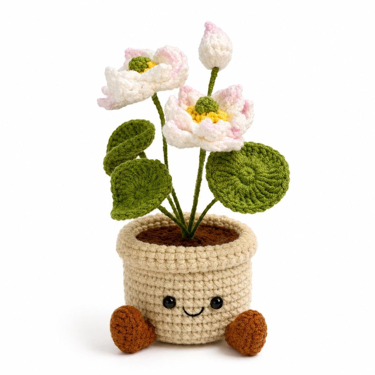 Crochet Lotus Flower Smile Pot, Handmade Yarn Plant Decor, Cute Lotu Gift, Botanical Home Decoration, Cottagecore Decor