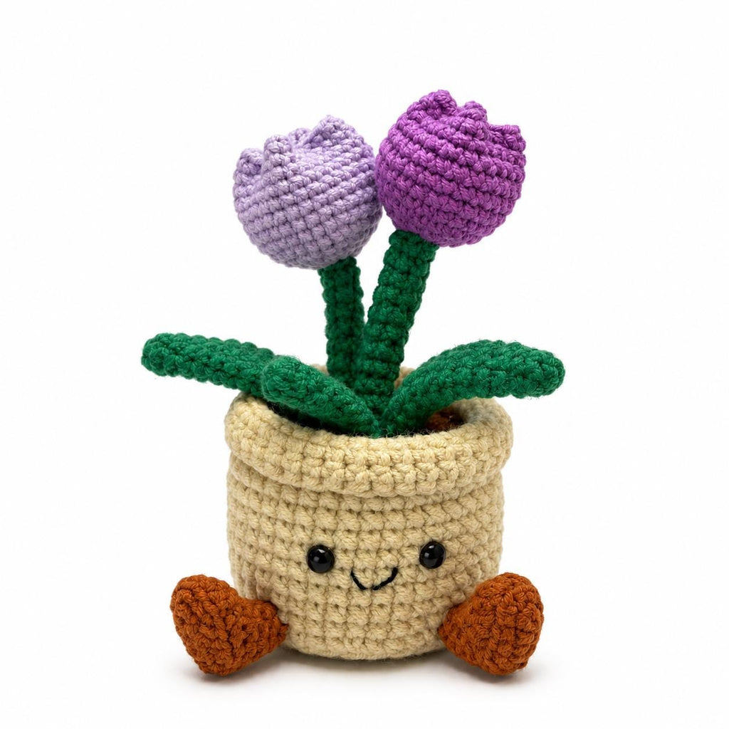 Crochet Tulip Flower Smile Pot, Handmade Yarn Plant Decor, Cute Tulip Gift, Botanical Home Decoration, Cottagecore Decor