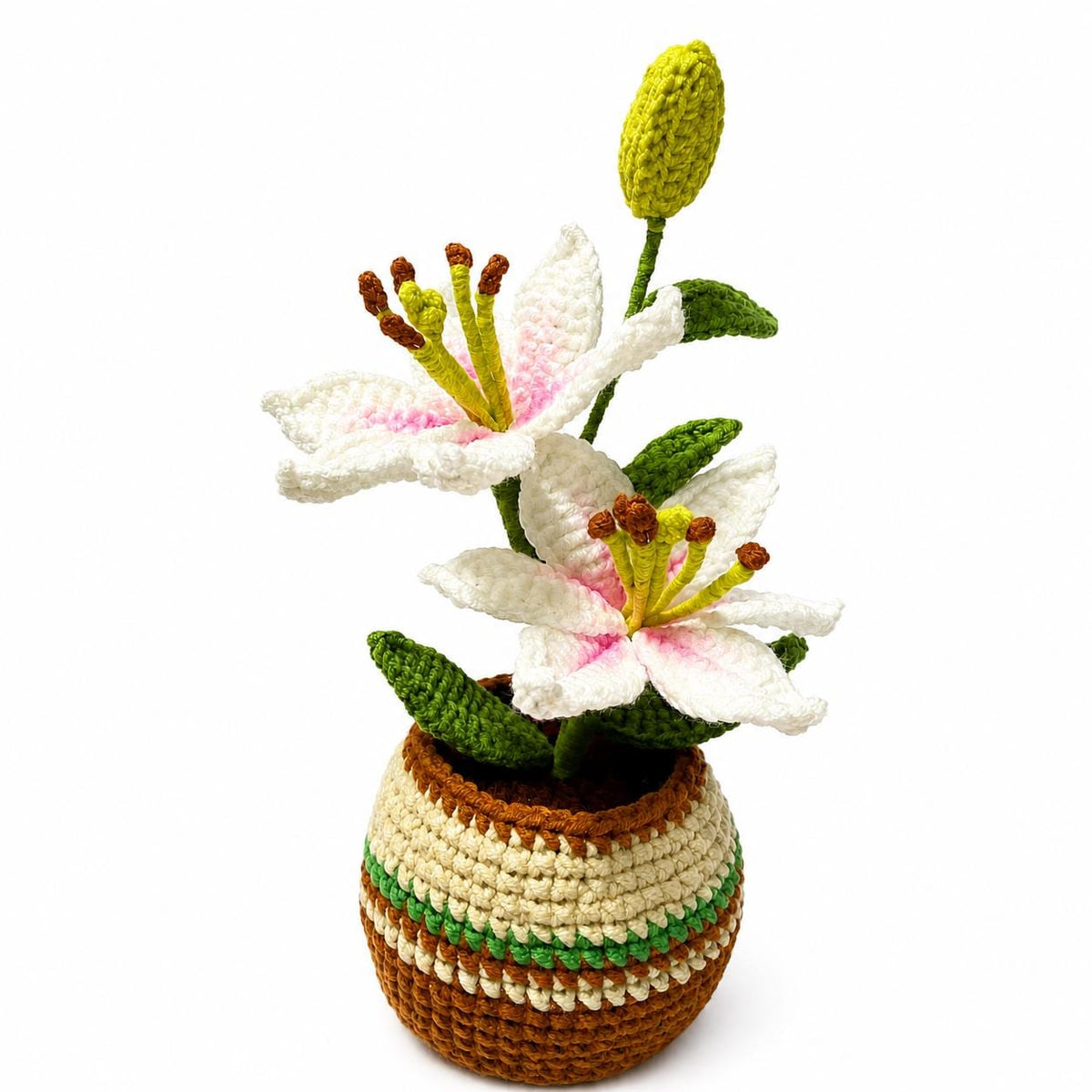 Crochet Lily Bloom Vase, Handmade Yarn Flower Arrangement, Elegant Floral Gift, Handmade Home Decor, Botanical Decoration