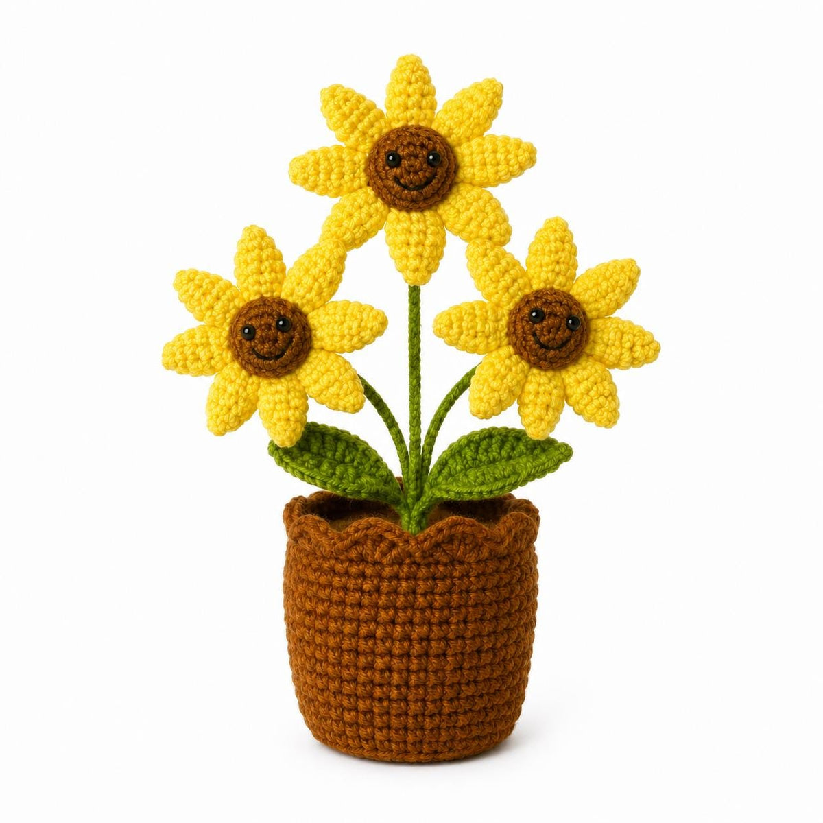 Crochet Sunflower Trio Pot, Handmade Yarn Flower Arrangement, Sunflower Gift, Handmade Home Decor, Botanical Decoration