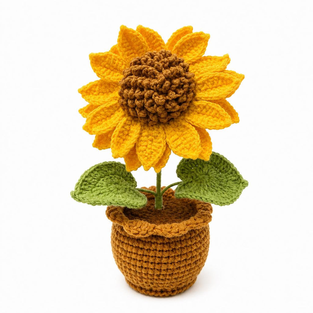 Crochet Single Sunflower Pot, Handmade Yarn Flower Decor, Sunflower Gift, Handmade Home Decor, Botanical Decoration