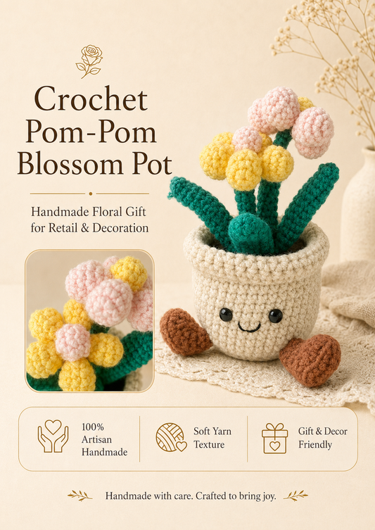 Crochet Pom-Pom Blossom Pot