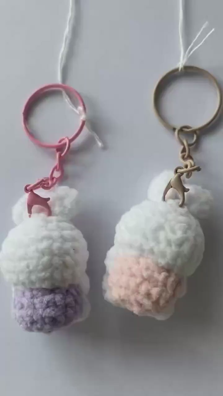 Cute Gummy Style Bunny Keychain, Crochet Plush Animal Charm, Handmade Bag Accessory, Kawaii Bunny Keyring Gift