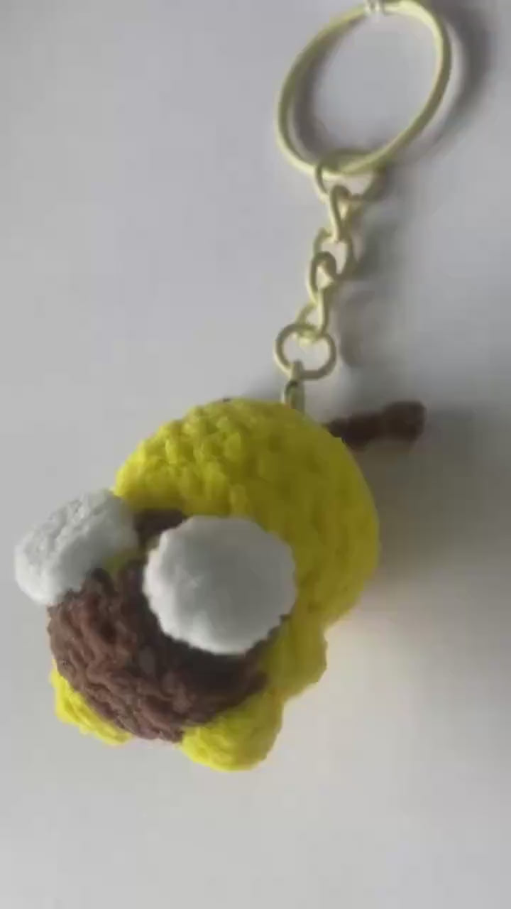 Crochet Little Bee Keychain, Handmade Gummy Plush Character Charm, Cute Bag Accessory, Kawaii Gift