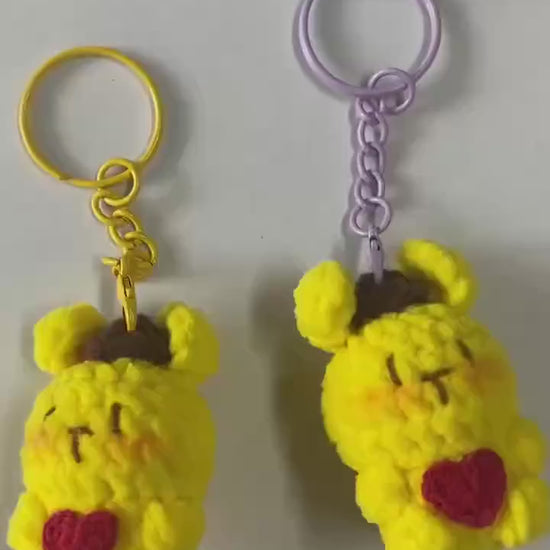 Cute Gummy Style Pum Pum Purin Keychain, Crochet Plush Animal Charm, Handmade Bag Accessory, Kawaii Dog Keyring Gift